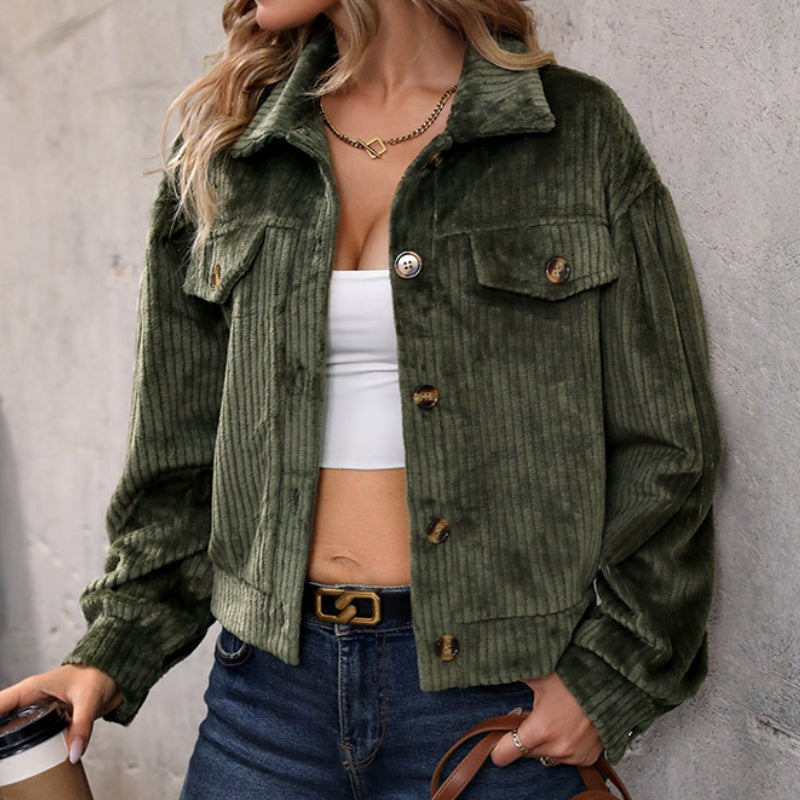 Cropped Corduroy Button-Up Jacket