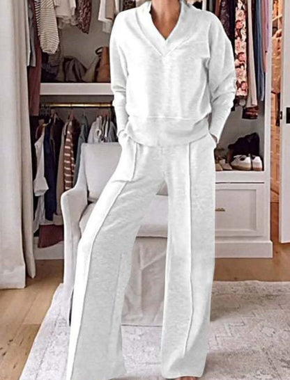 Ribbed Loungewear Set with Wide-Leg Pants