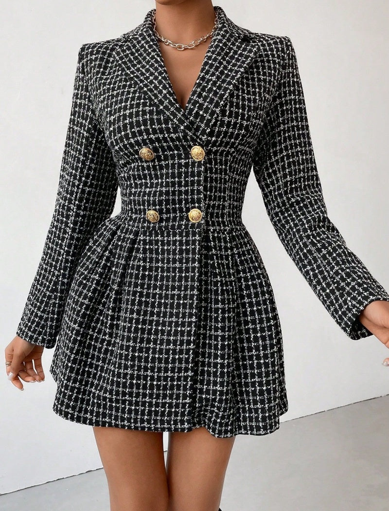 Plaid Double-Breasted Mini Dress