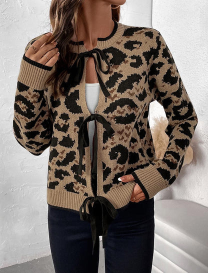 Leopard Print Bow Tie Cardigan