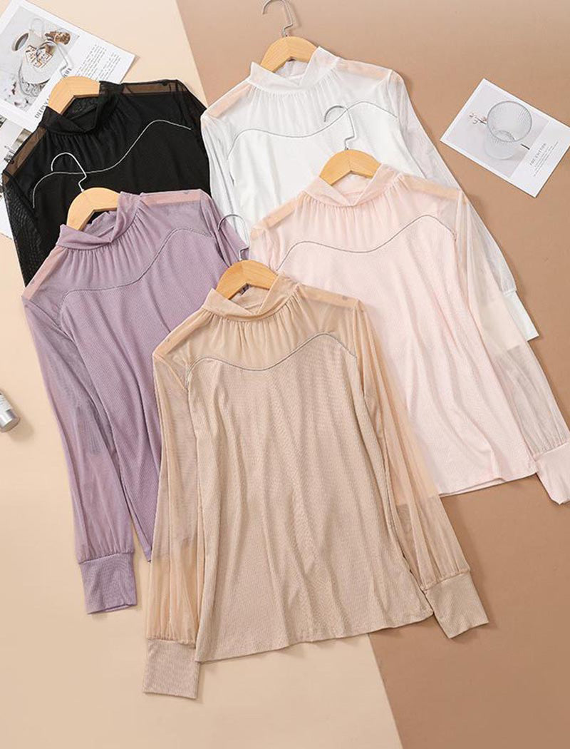 Sheer Mock Neck Blouse