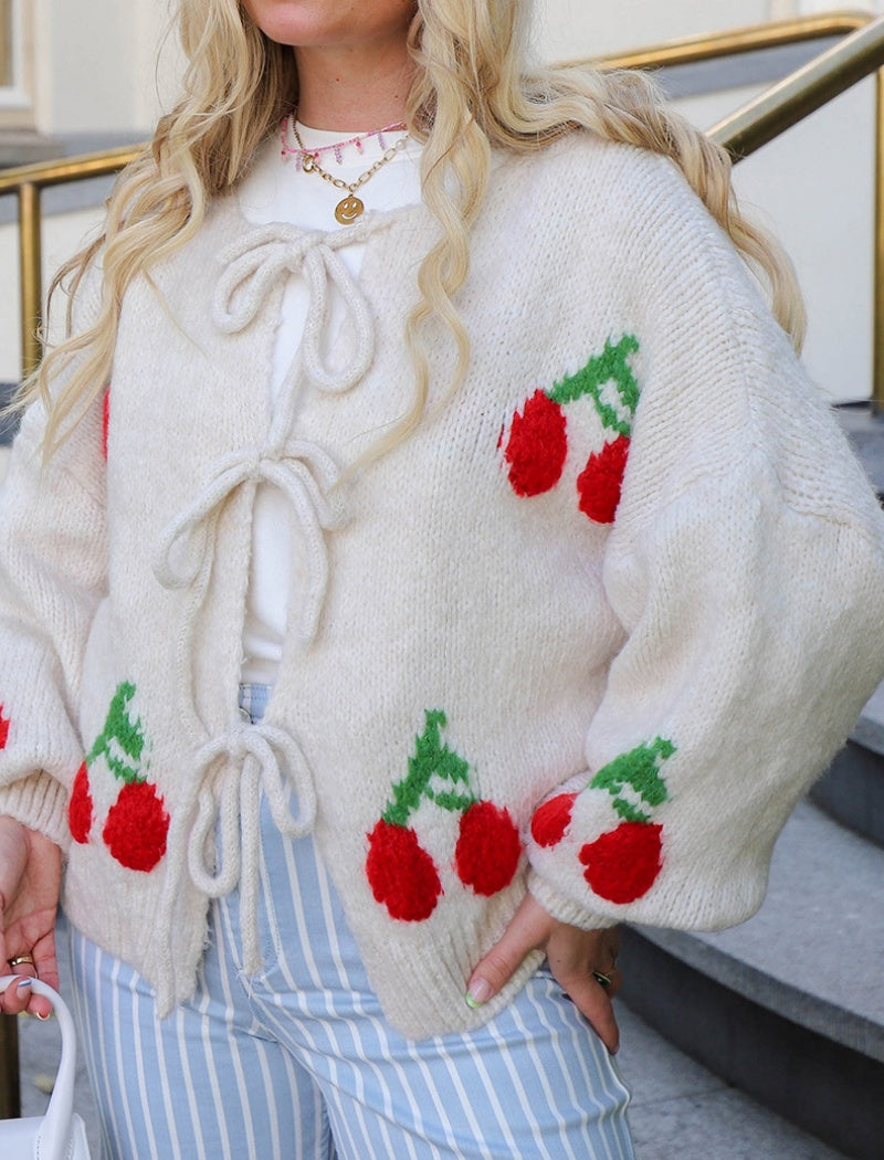 Strawberry Print Oversized Knit Cardigan