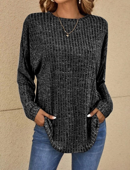 Ribbed Crewneck Long Sleeve Loose Tee