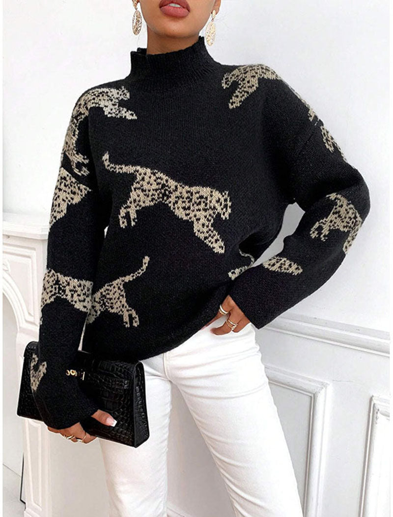 Leopard Pattern Knit Sweater