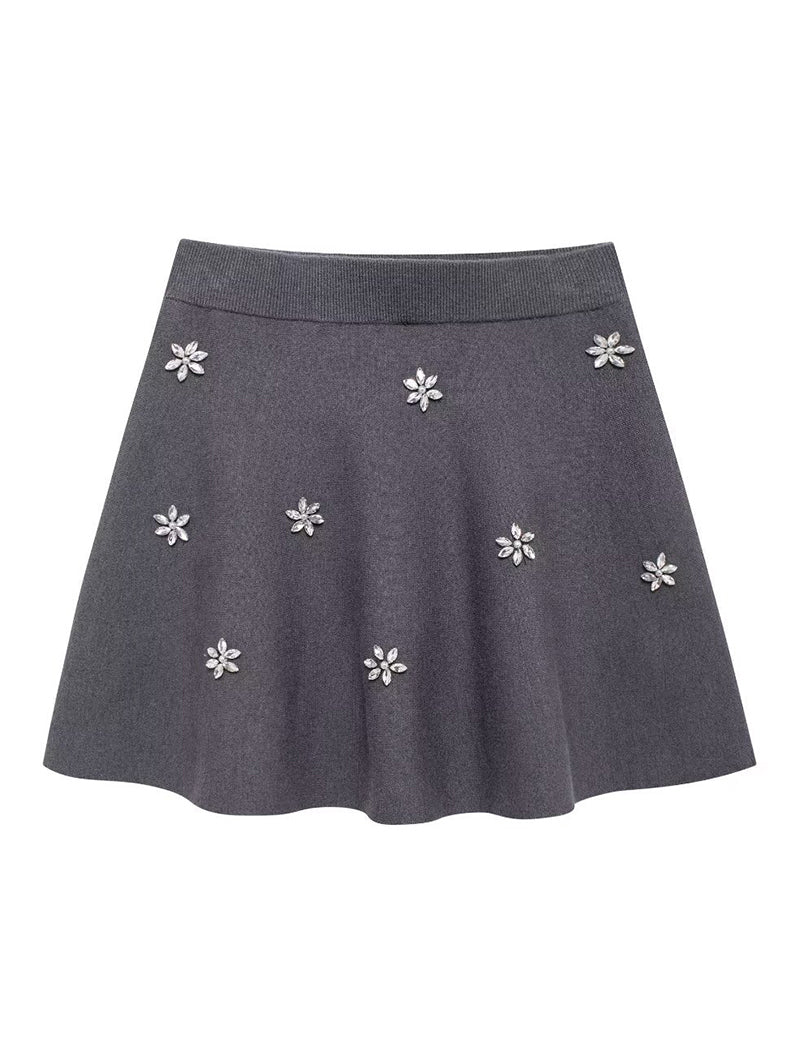 Jewel-Embellished Knit Mini Skirt