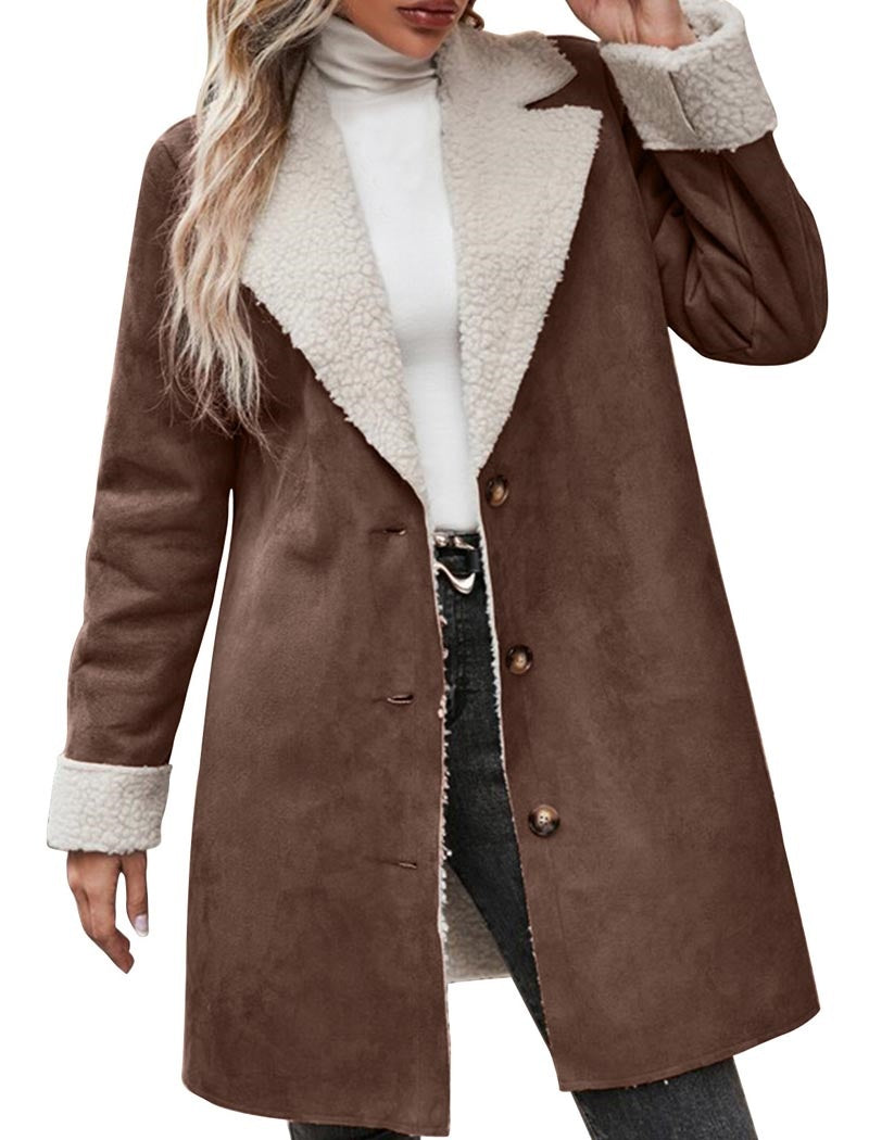 Shearling Trim Button-Down Coat