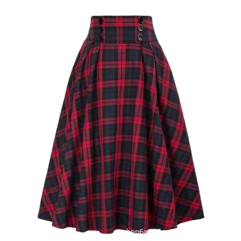 High-Waisted Plaid A-Line Skirt