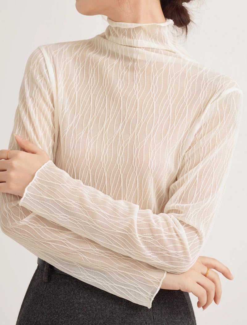 Sheer High Neck Long-Sleeve Top