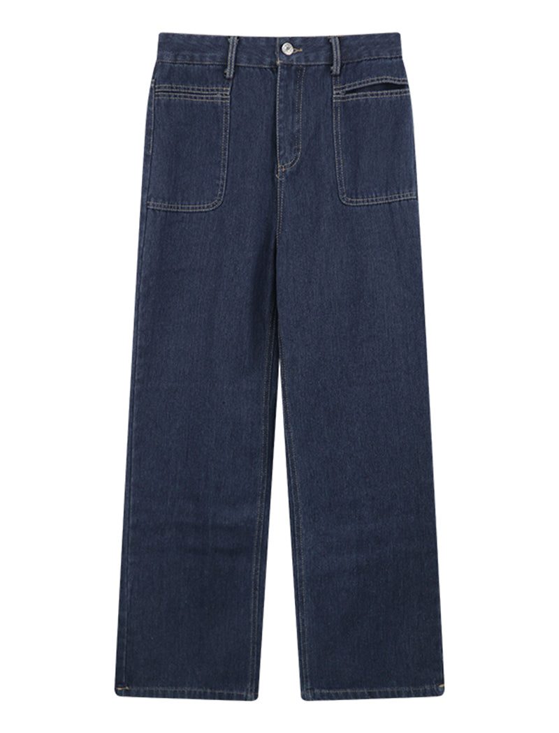 Wide-Leg High-Waist Denim Pants