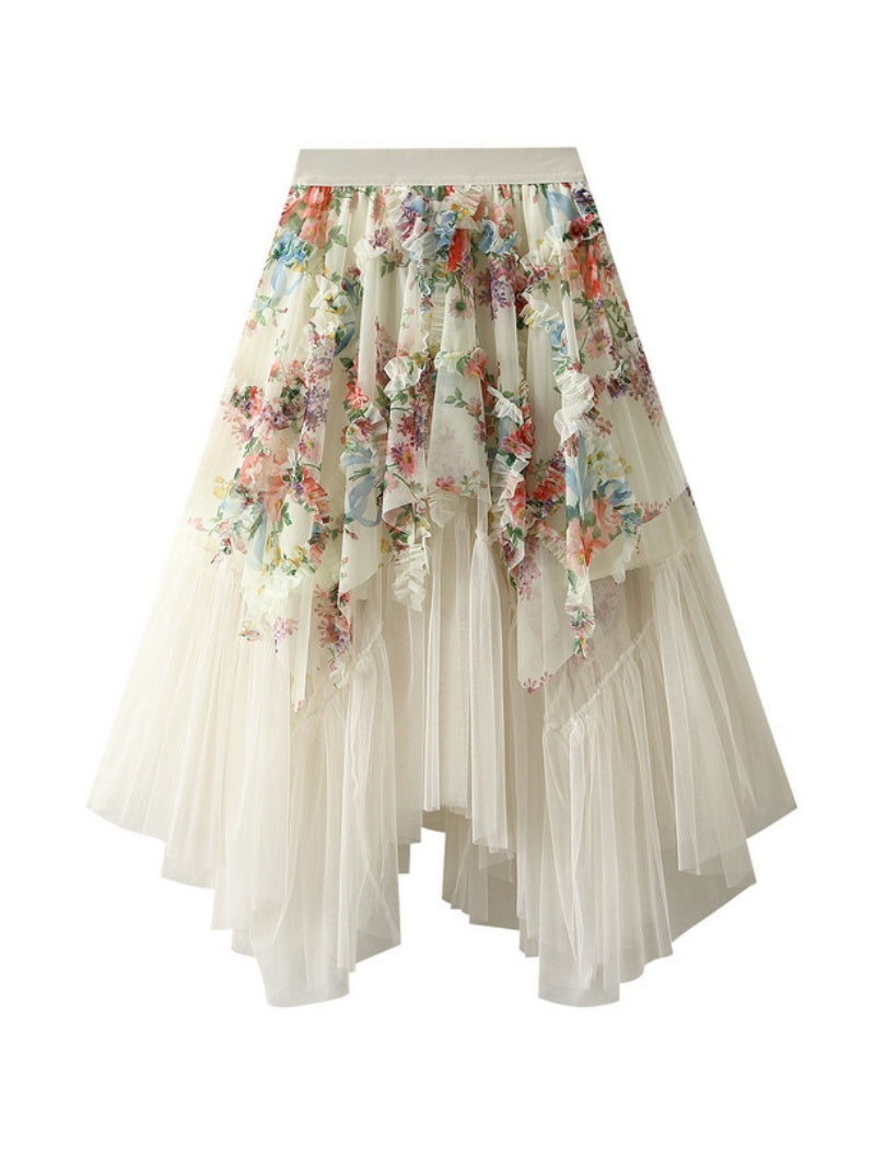 Floral Layered Asymmetrical Skirt