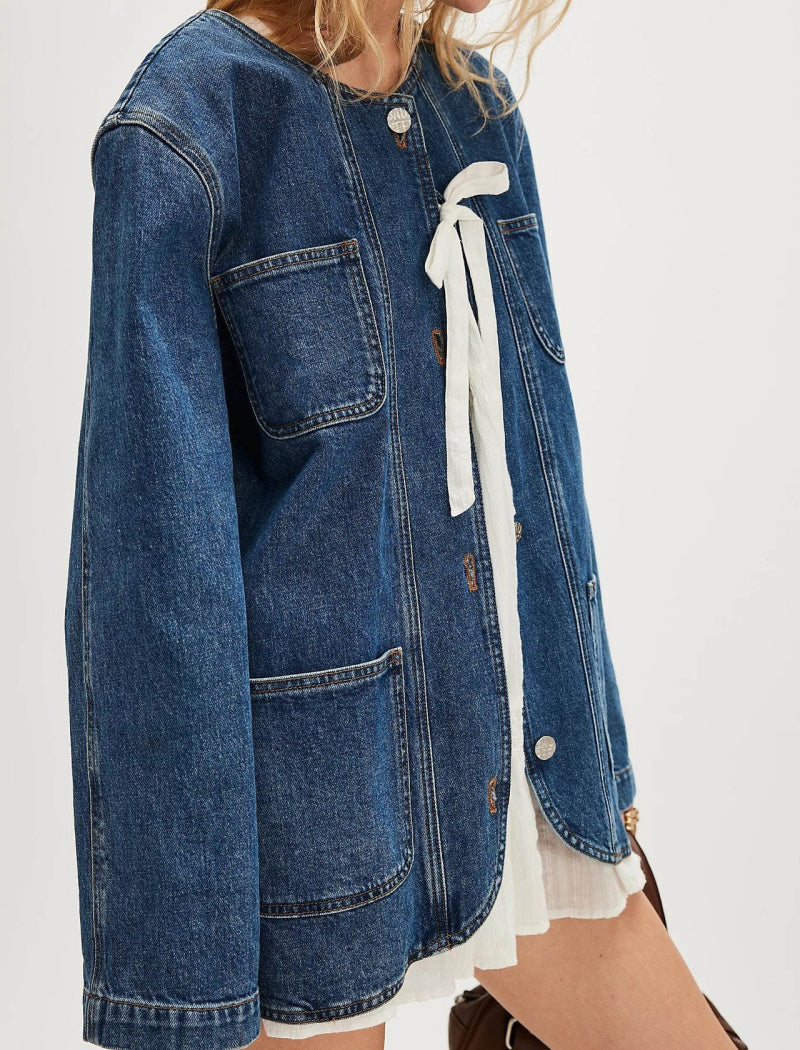 Tie-Front Denim Jacket with Patch Pockets