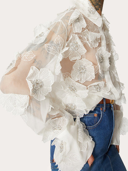 Sheer Floral Button-Up Shirt