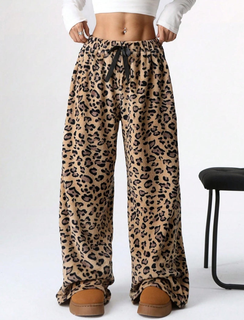 Leopard Print Casual Wide-Leg Pants