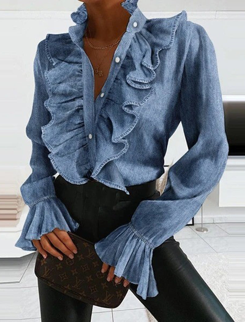 Ruffle Detail Button-Up Blouse