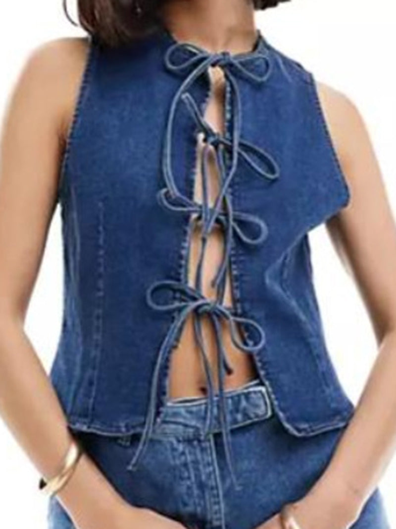 Tie-Front Denim Vest