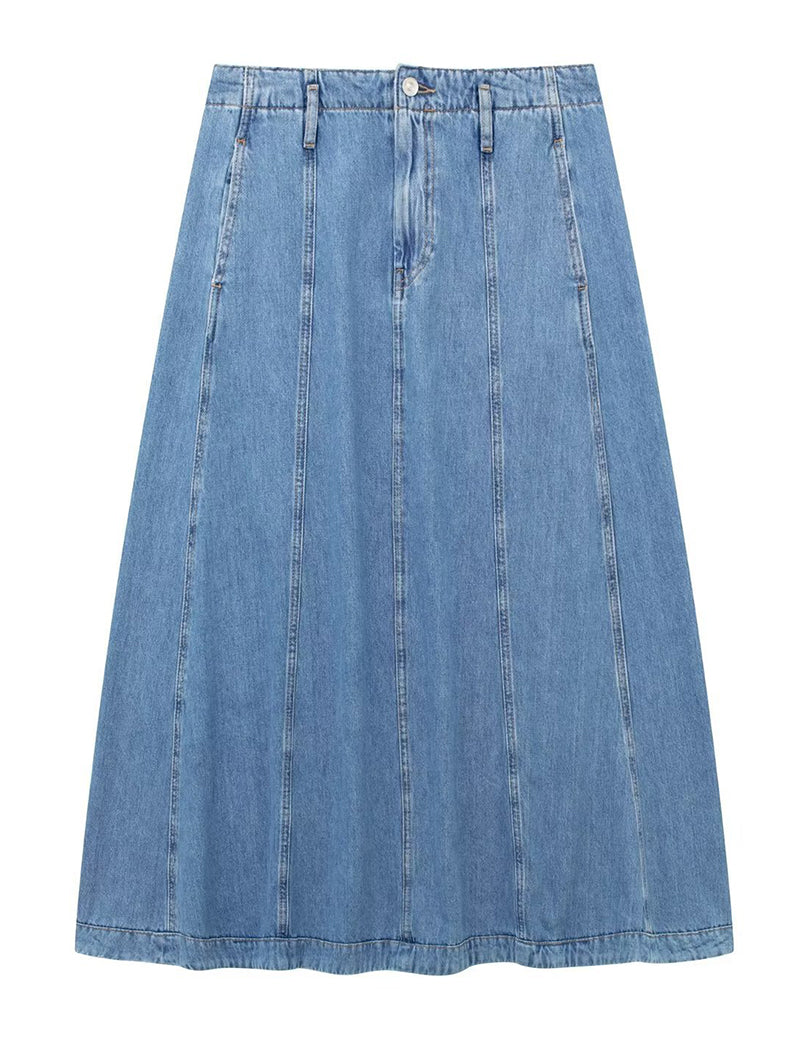 A-Line Denim Midi Skirt