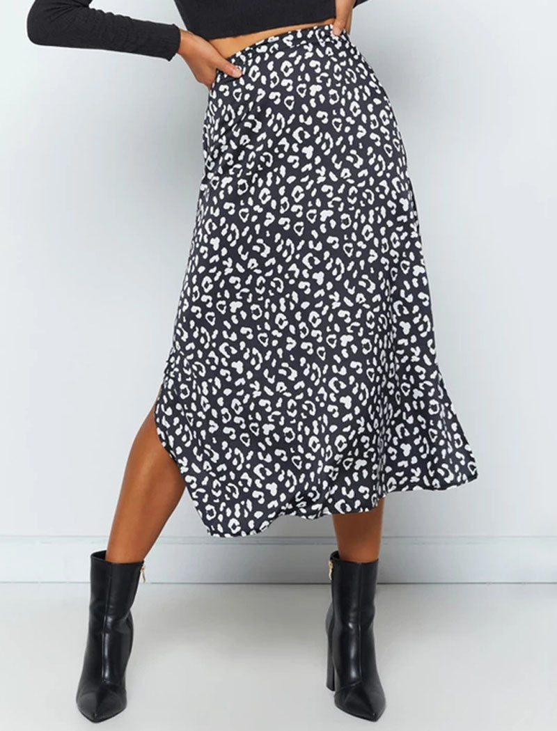 Animal Print Midi Skirt with Side Slit