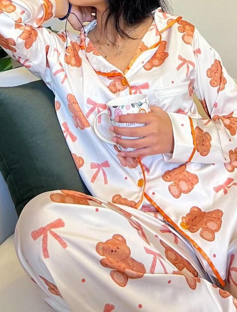 Bow Print Button-Up Pajama Set