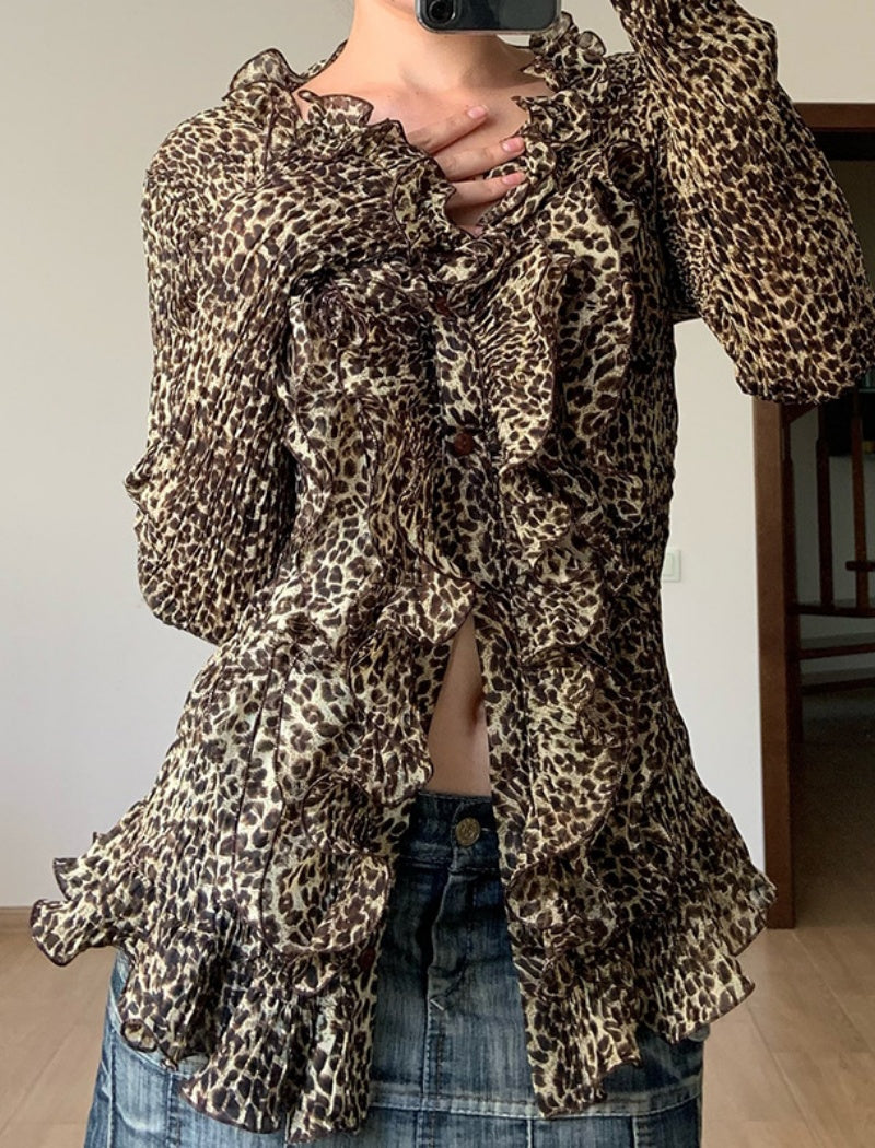 Ruffled Leopard Print Blouse