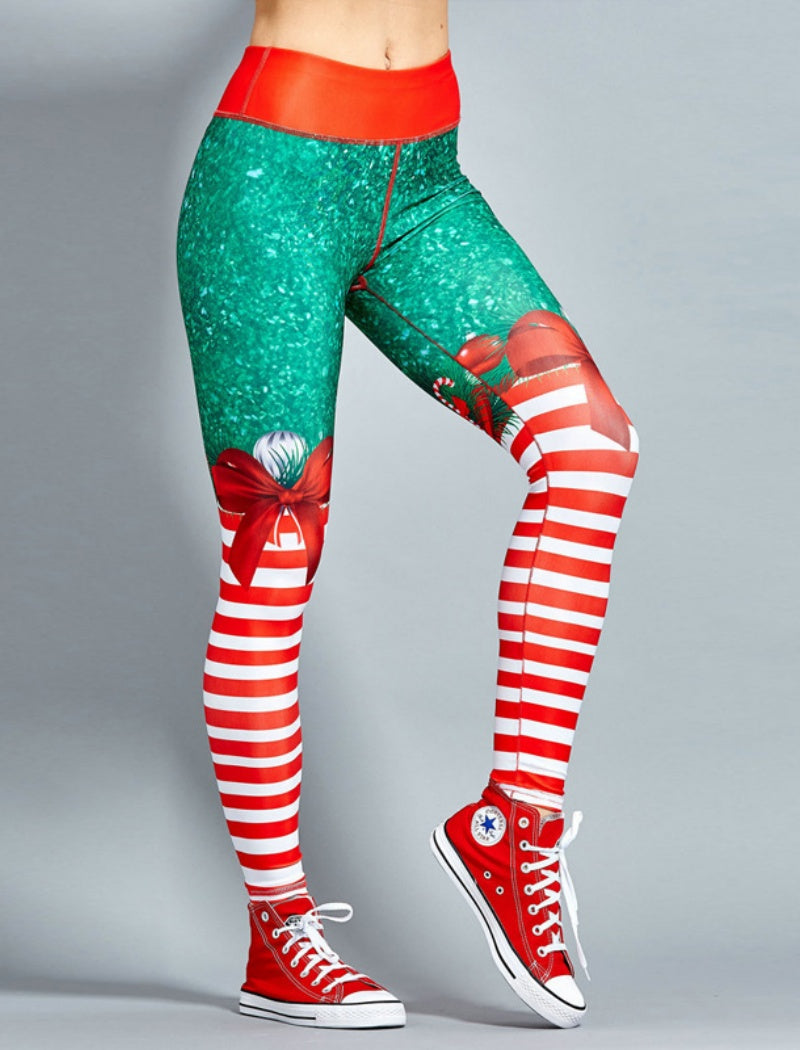 Festive Striped Holiday Leggings
