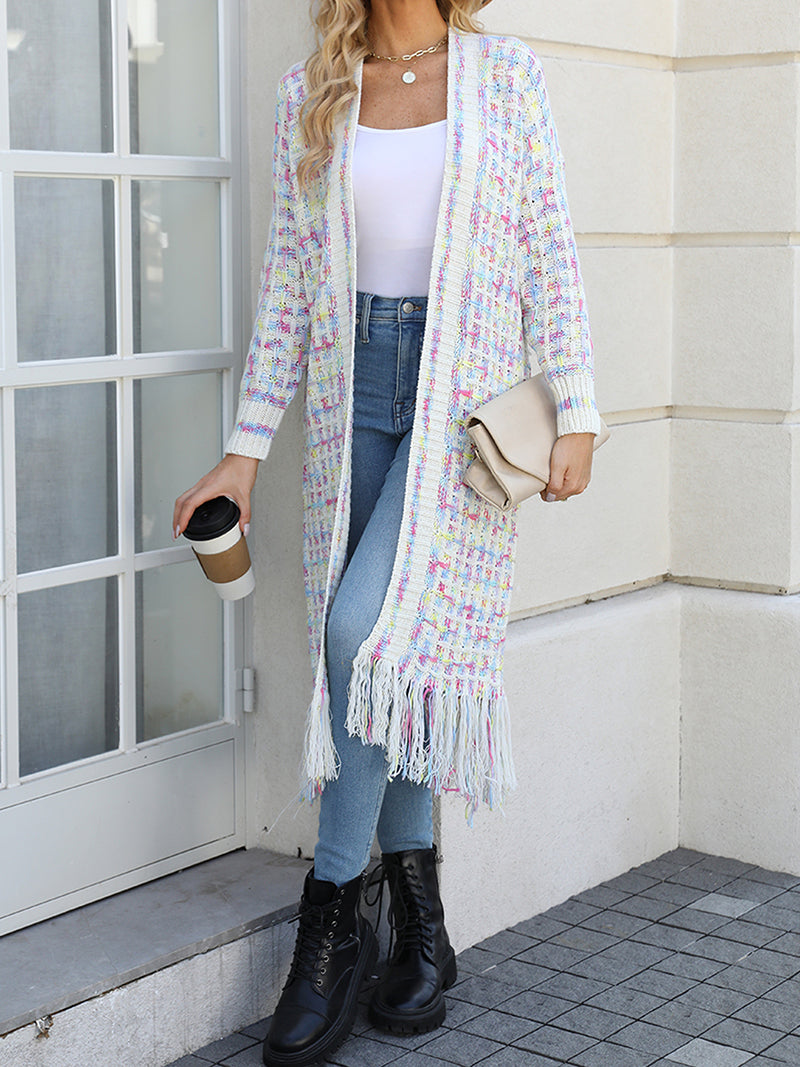 Fringe Longline Open-Front Cardigan