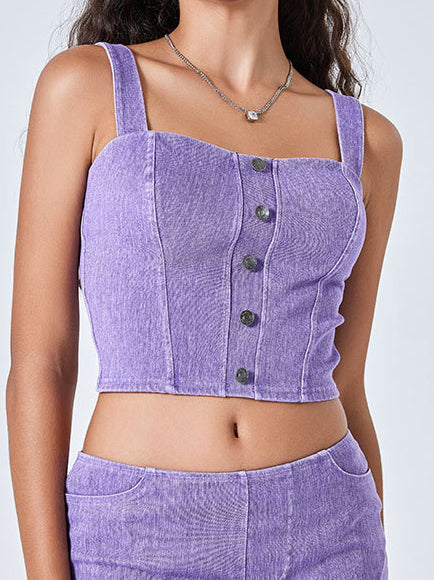 Button-Front Crop Top