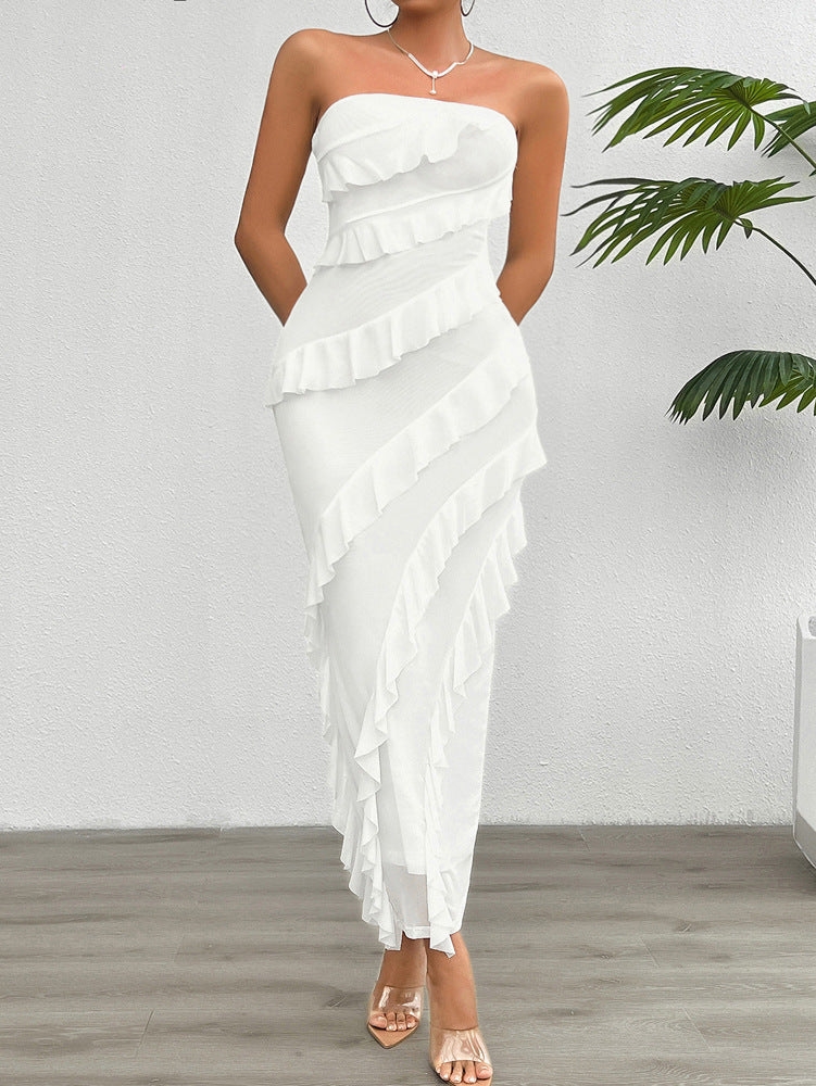 Solid Ruffle Tube Bodycon Dress