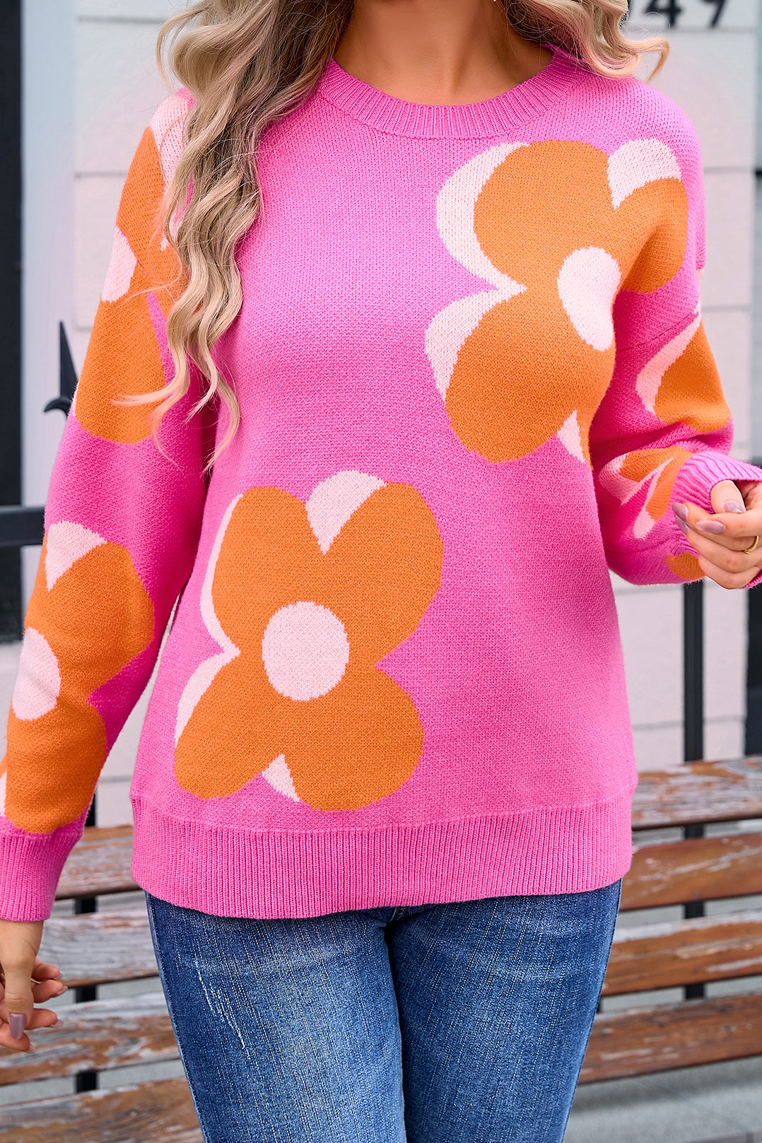 Floral Print Crewneck Sweater