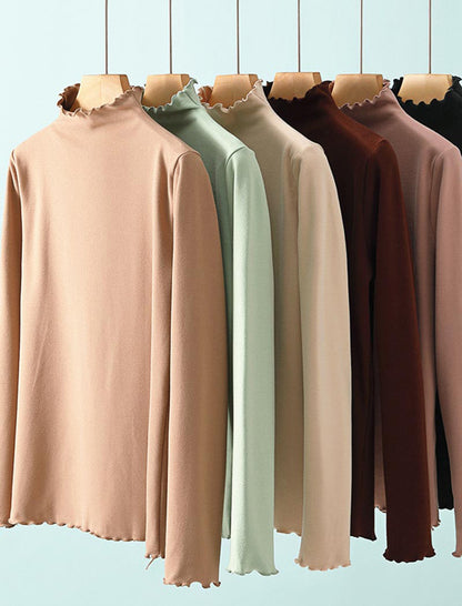 Ruffled Mock Neck Long-Sleeve Top