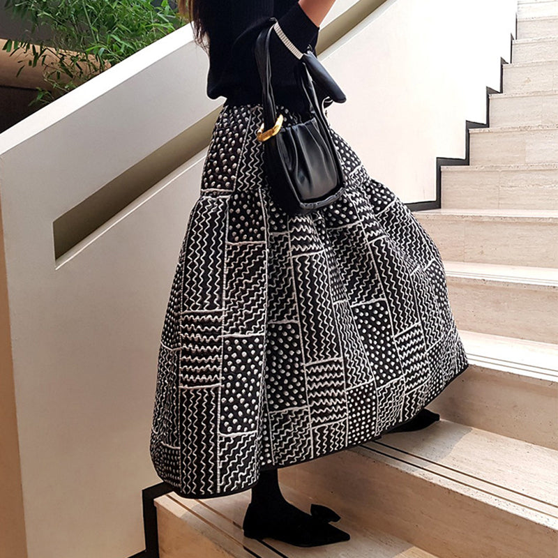 Patchwork Tiered Midi Skirt