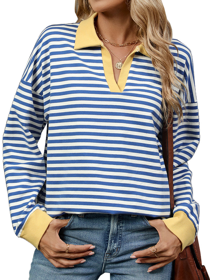 Striped Polo Neck Top