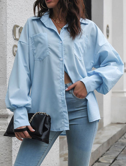 Oversized Lantern Sleeve Button-Up Shirt