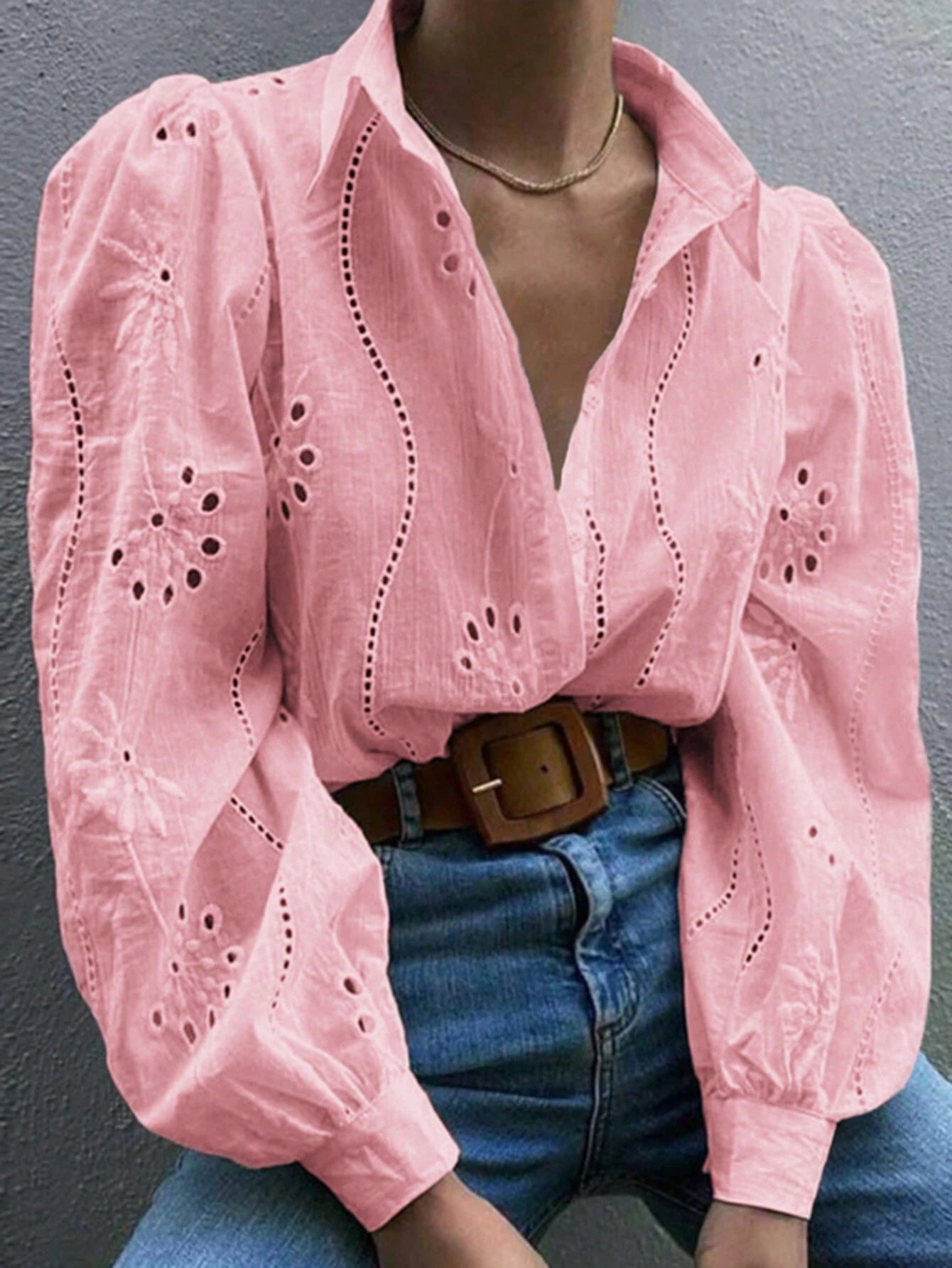 Floral Eyelet Puff Sleeve Blouse