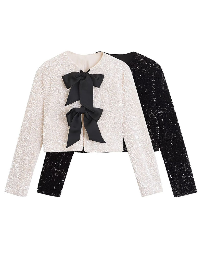 Bow Detail Sequin Cardigan