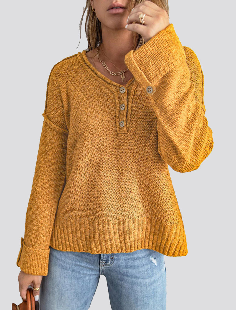 Button-Front Relaxed Knit Sweater