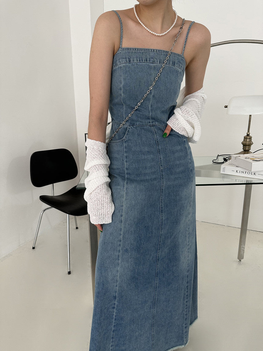 Spaghetti Strap Denim Maxi Dress