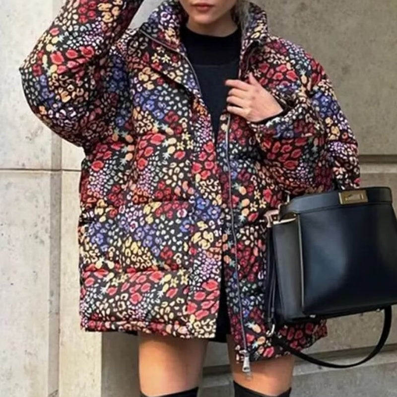 Oversized Floral Print Puffer Jacket