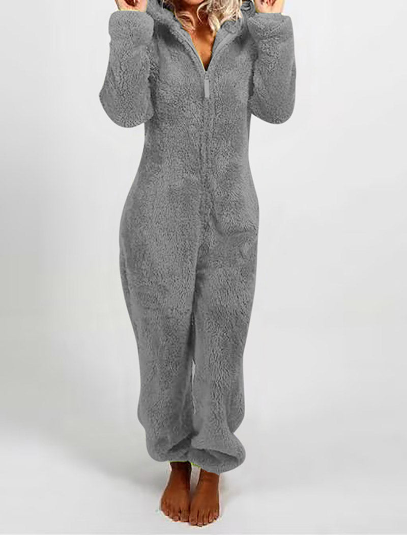Teddy Ears Hooded Fleece Jumpsuit