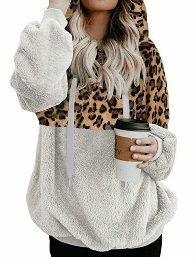 Leopard Patchwork Fleece Hoodie