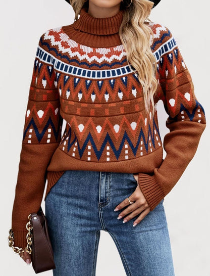 Fair Isle Pattern Turtleneck Sweater