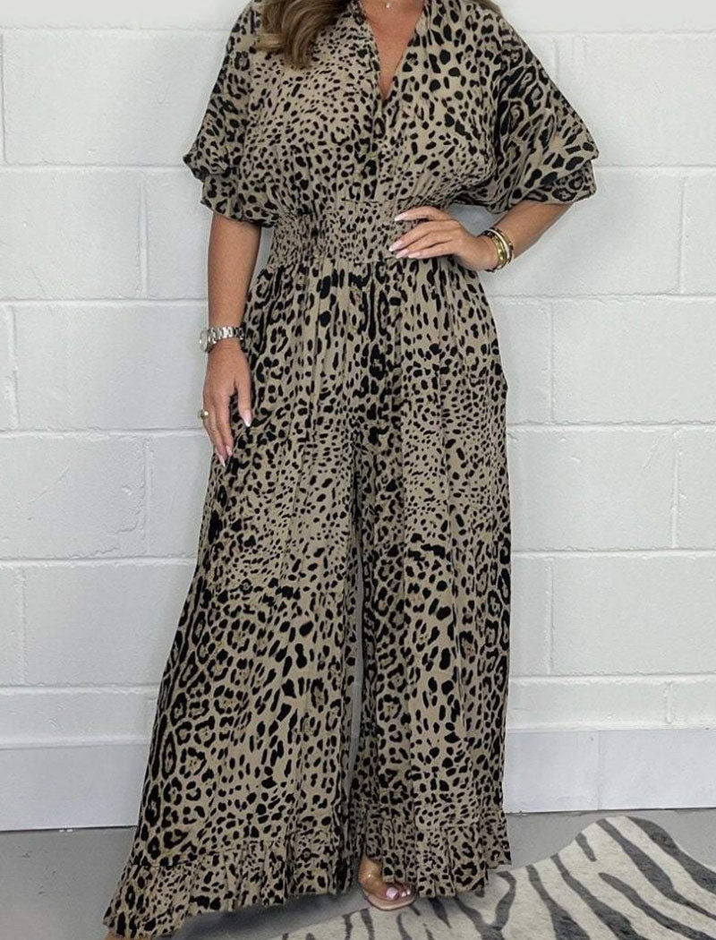Leopard Print Wide-Leg Jumpsuit
