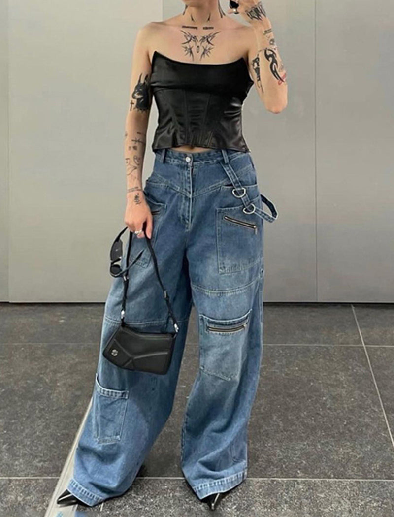 Relaxed Fit Cargo Denim Pants