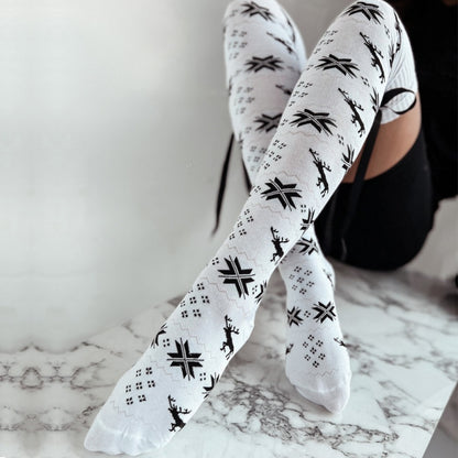 Snowflake Print Over-the-Knee Socks