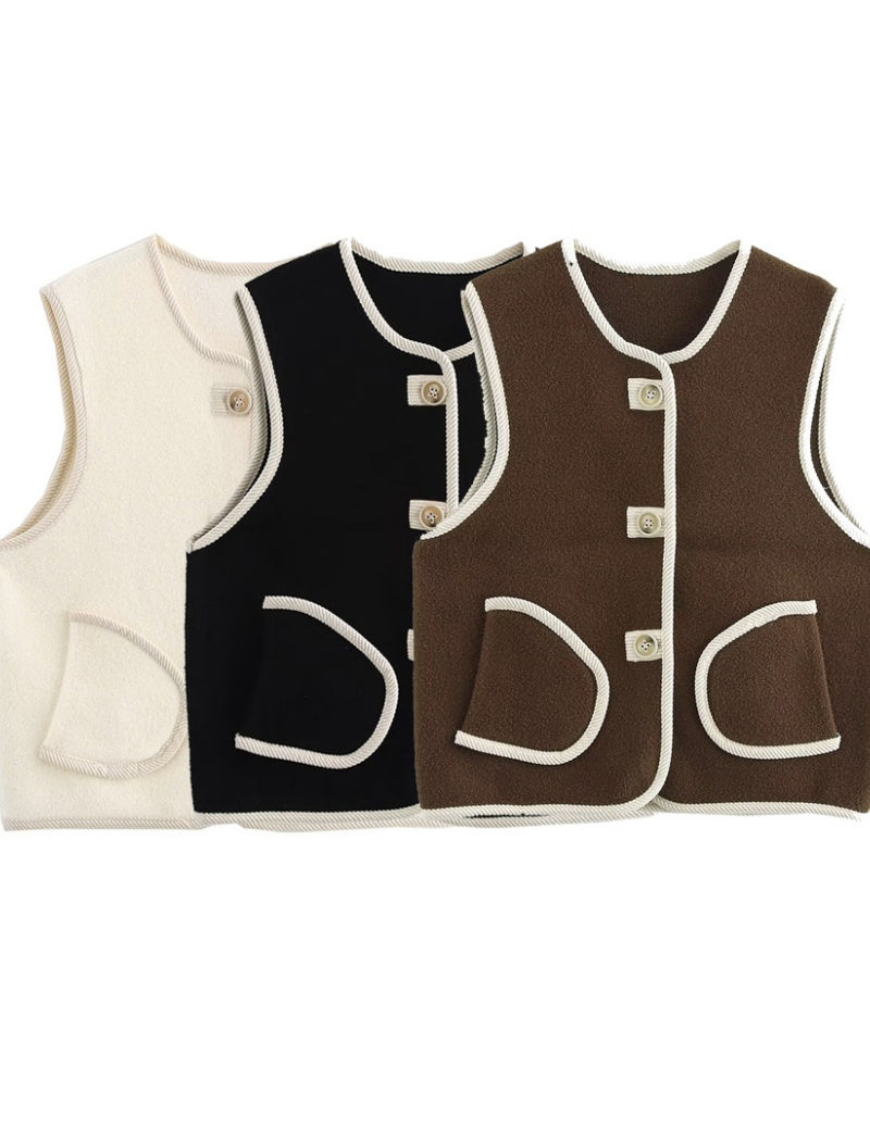 Fleece Button-Up Vest with Pockets