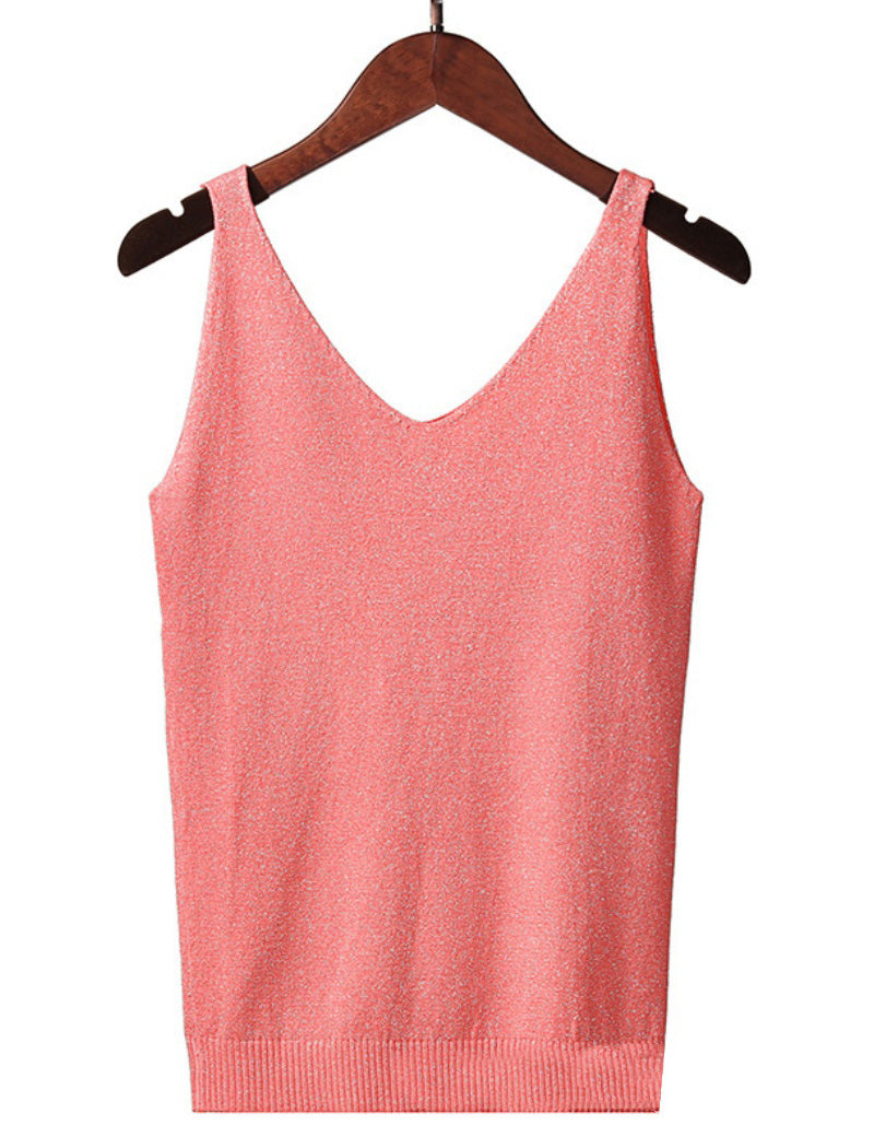 Sleeveless V-Neck Knit Tank Top