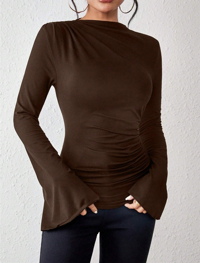 Ruched Long Sleeve Top with Flared Cuffs