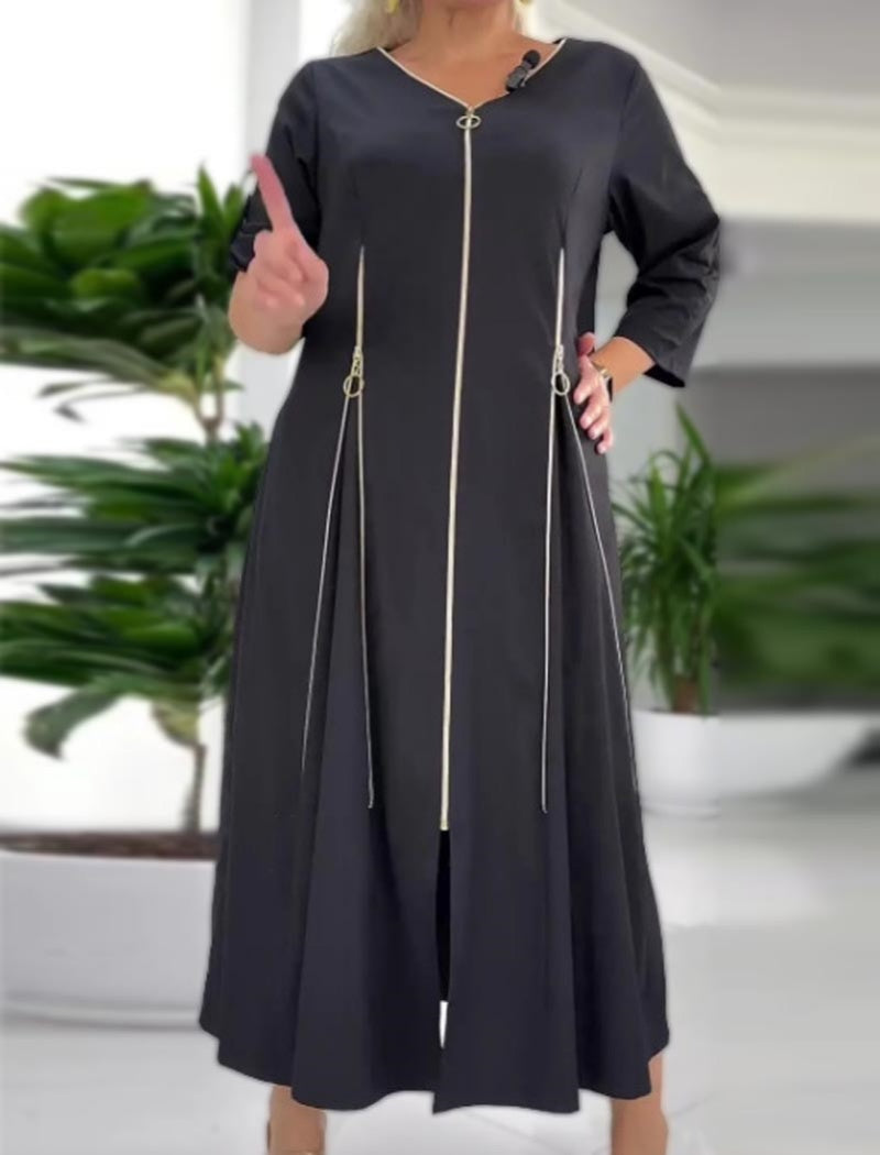 Zipper-Accent Maxi A-Line Dress