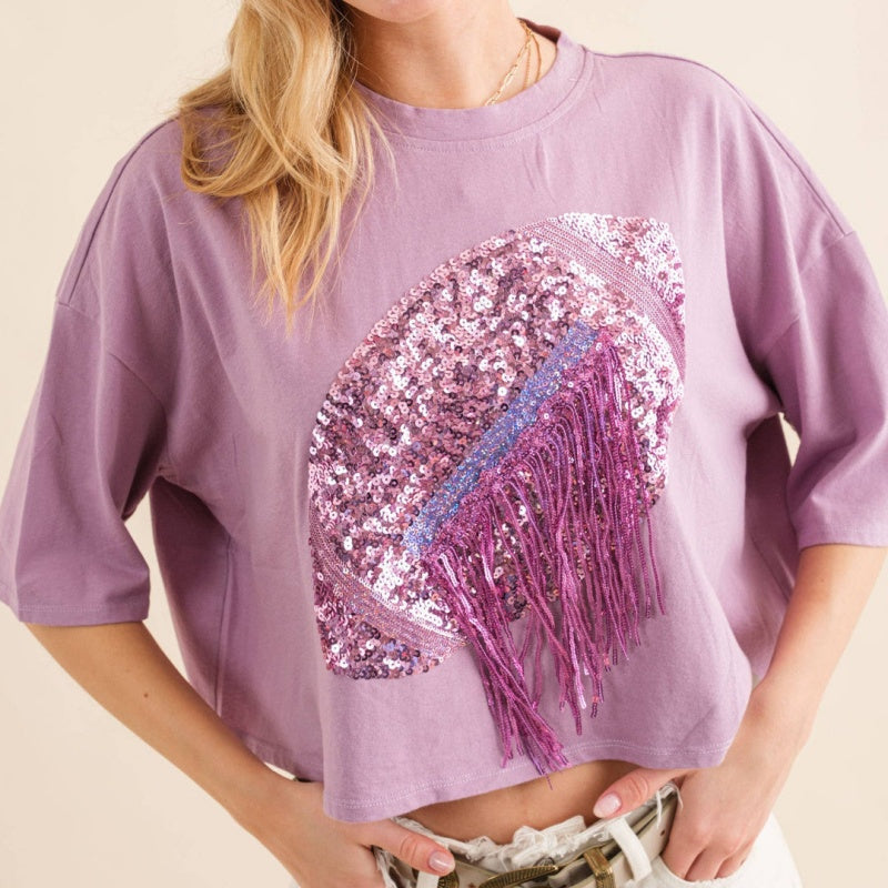 Sequin Fringe Football Graphic Tee