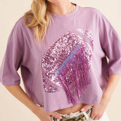 Sequin Fringe Football Graphic Tee
