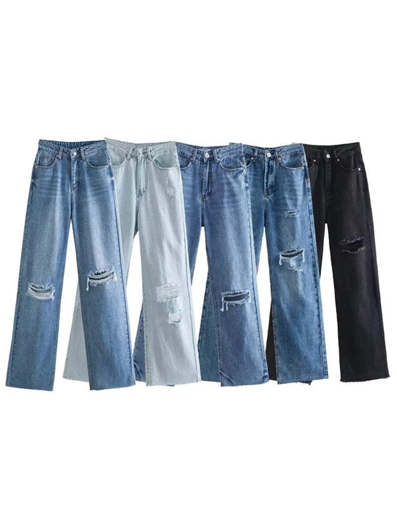 Distressed Fringe Wide-Leg Jeans